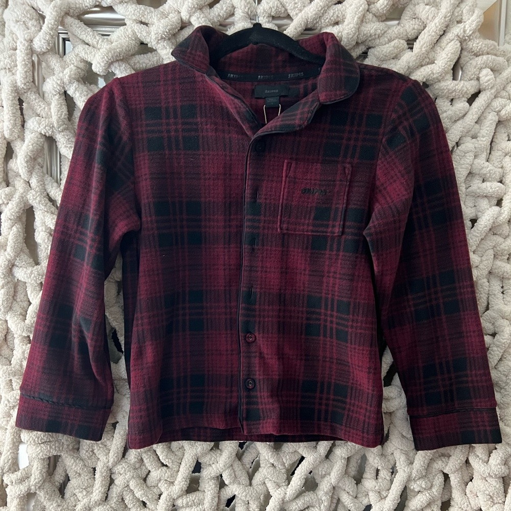 SKIMS UNISEX FLEECE KIDS PLAID PAJAMA TOP NWT